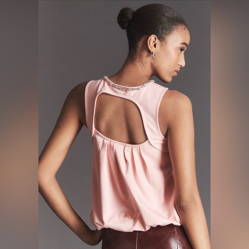 Maeve Pink Jeweled-Neck Sleeveless Top - Picture 3 of 8
